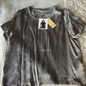 Nation LTD Satin Grey Short Sleeve Top